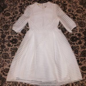 White Mesh A-Line Flared Midi Dress